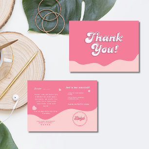Elegante retro roze dank u met hart visitekaartje