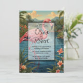 Elegante retro roze flamingo tropische boho tuin kaart (Staand voorkant)