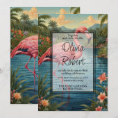 Elegante retro roze flamingo tropische boho tuin kaart (Voorkant / Achterkant)