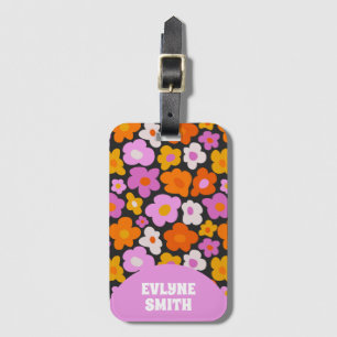 Elegante Retro Roze Kleurrijke Moderne Groovy Flor Bagagelabel