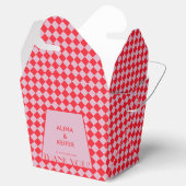 Elegante Retro Roze & Rood Geruite bruiloft Bedankdoosjes (Geopend)
