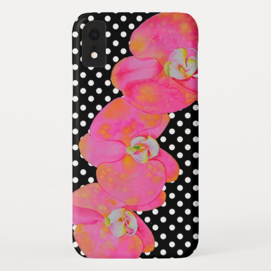 Elegante retro roze waterverf orchideeën polka dot Case-Mate iPhone case (Achterkant)