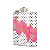 Elegante retro roze waterverf orchideeën polka dot heupfles (Links)