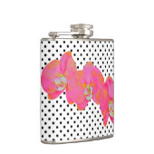 Elegante retro roze waterverf orchideeën polka dot heupfles (Rechts)