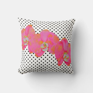 Elegante retro roze waterverf orchideeën polka dot kussen