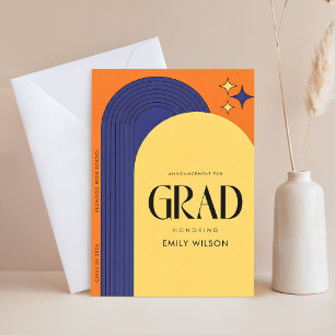 Elegante Retro Script Grad Aankondiging Afstuderen Briefkaart
