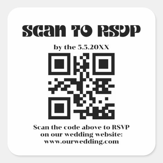 Elegante retro script RSVP QR code bruiloft Vierkante Sticker (Voorkant)