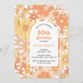 Elegante Retro Sinaasappel Perzik Flora 50e Verjaa Kaart (Voorkant / Achterkant)