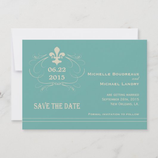 Elegante Retro Stijl Fleur de Lis Bewaar de Datum Save The Date (Voorkant)