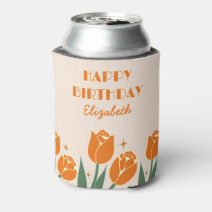 Elegante Retro Tulip Bloemen Sinaasappel Verjaarda Blikjeskoeler