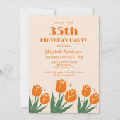 Elegante Retro Tulip Bloemen Sinaasappel Verjaarda Kaart (Voorkant)