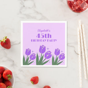 Elegante Retro Tulp Bloemen Paarse Verjaardag Servet