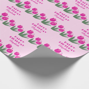 Elegante Retro Tulp Bloemenroze Verjaardag Cadeaupapier