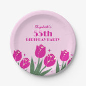 Elegante Retro Tulp Bloemenroze Verjaardag Papieren Bordje (Voorkant)