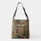 Elegante retro uil boho bohemian bos groen crossbody tas (Achterkant)