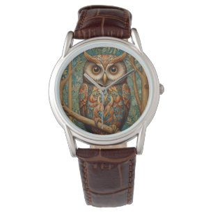 Elegante retro uil boho bohemian bos groen horloge