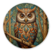 Elegante retro uil boho bohemian bos groen keramische knop (Voorkant)