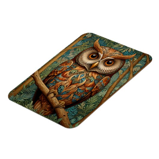 Elegante retro uil boho bohemian bos groen magneet (Linkerzijde)