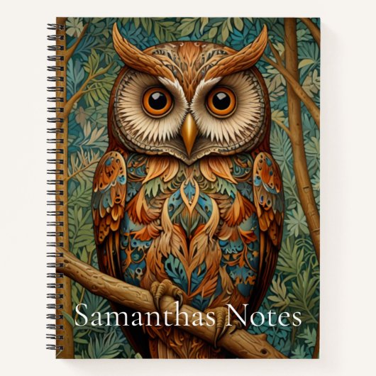 Elegante retro uil boho bohemian bos groen notitieboek (Voorkant)