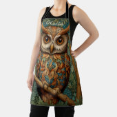 Elegante retro uil boho bohemian bos groen schort (Insitu)