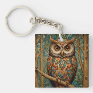 Elegante retro uil boho bohemian bos groen sleutelhanger