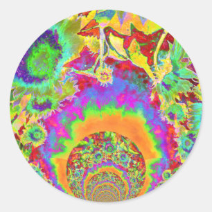 Elegante retro waterverf zonnebloemvelden ronde sticker