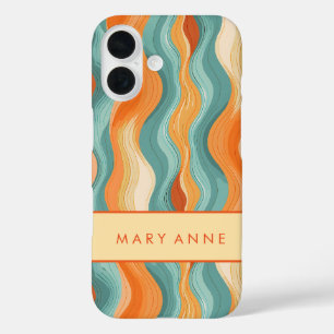 Elegante retro wavy verticale strepen iPhone 16 hoesje