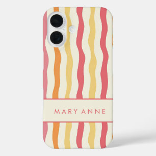 Elegante retro wavy verticale strepen iPhone 16 hoesje
