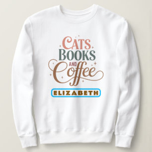 Elegante retrotypografie Katten Boeken & Koffie Trui