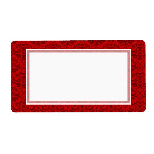 Elegante Rich Red Damask Aangepaste Kleur Achtergr Etiket (Voorkant)