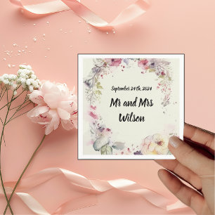 Elegante Ring van Bloemen Water Kleur Bruiloft Servet