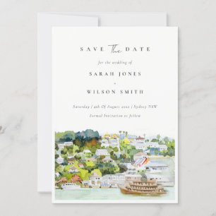 Elegante riviercruise landschap aquarel save the date