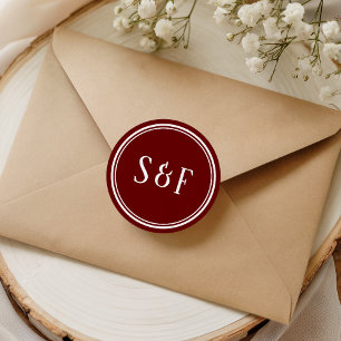 Elegante Robijnen Monogram Envelopezegel Ronde Sticker