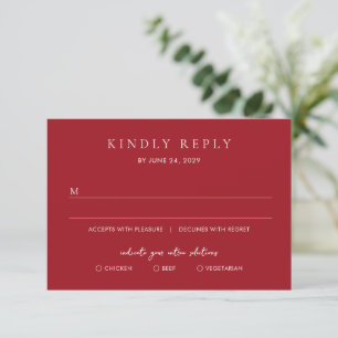 Elegante Robijnrode Moderne Trouwdag RSVP Kaartje