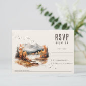 Elegante robuuste herfstlandschap gewoven textuur RSVP kaartje (Staand voorkant)