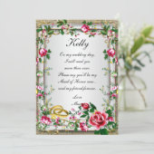 Elegante robuuste rode rozen bruidsmeisje kaart (Staand voorkant)