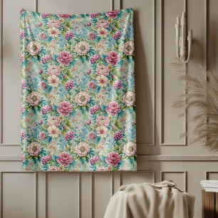 Elegante rococo bloemen  botanische patronen fleece deken