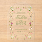 Elegante Rococo Monogram Bloemen Huwelijk Acryl Uitnodigingen (Voorkant)