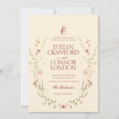 Elegante Rococo Monogram Bloemen Rustiek Huwelijk Kaart (Voorkant)