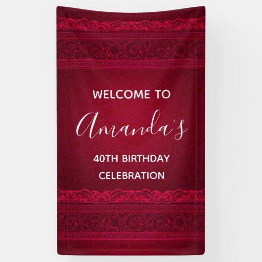 Elegante rode achtergrond Stijlvolle Verjaardag We Spandoek (Verticaal)