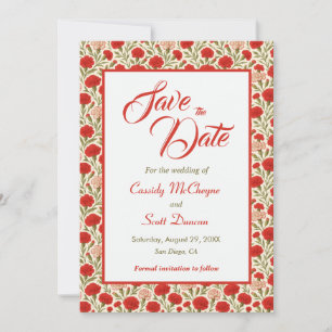 Elegante Rode Anjer Bloem Wedding Save the Date