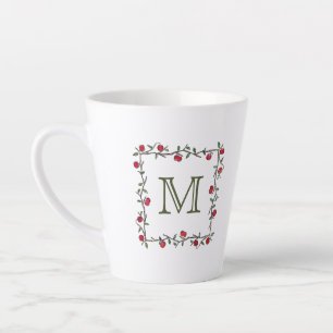 Elegante rode appelwijnstok zwart monogram Initiaa Latte Mok