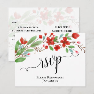 Elegante rode aquarel bloemen bruiloft RSVP Briefkaart