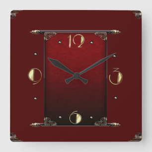 Elegante rode art deco vierkante klok
