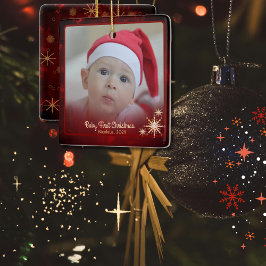 Elegante rode Baby eerste kerstfoto Keramisch Ornament