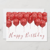 Elegante rode ballonnen Modern Script Happy Birthd Kaart (Voorkant)