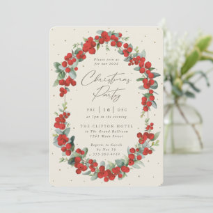 Elegante Rode Bes + Eucalyptus Kerstfeest Kaart
