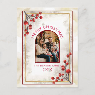 Elegante Rode Bessen Familiefoto Kerstmis Feestdagenkaart