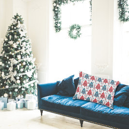 Elegante Rode Blauwe Scandinavische Kerstboom Accent Kussen