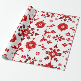 Elegante rode bloemen symmetrie inpakpapier